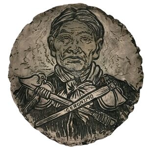 Stan Langtwait Shapes of Clay Geronimo Mt St Helens Ash Pottery Plaque Vintage